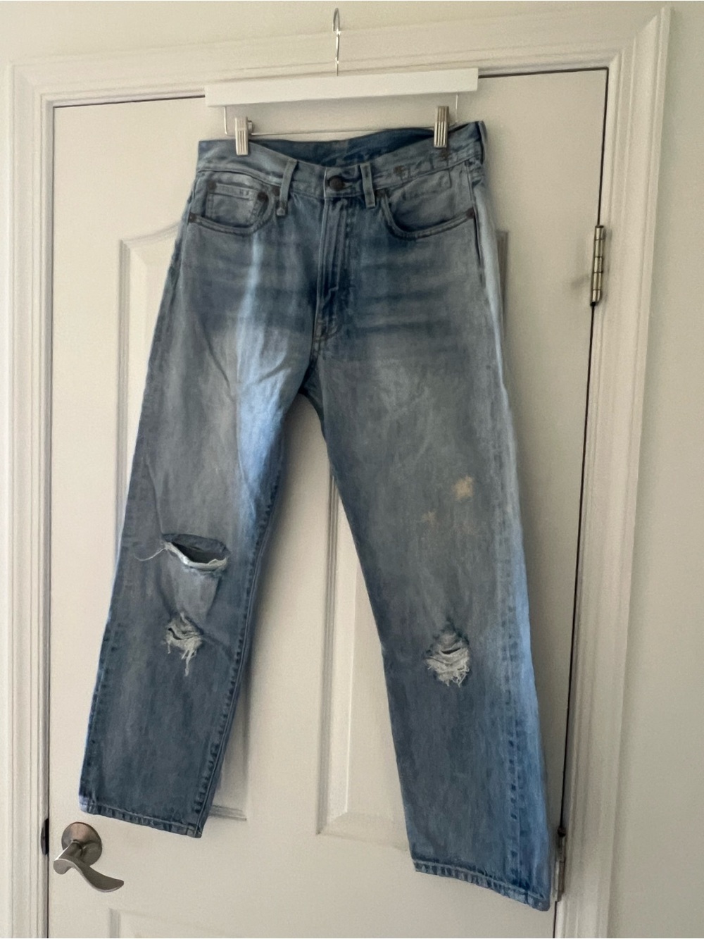 R13 Light Blue Distressed Straight Jeans